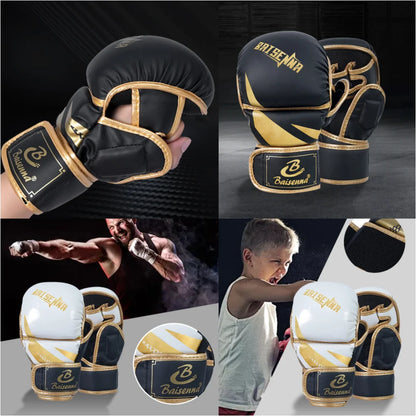 Professional MMA Boxing Gloves Half Finger Sandbag Karate Muay Thai Training Gloves PU Adult Kids Thickened Boxing Equipment